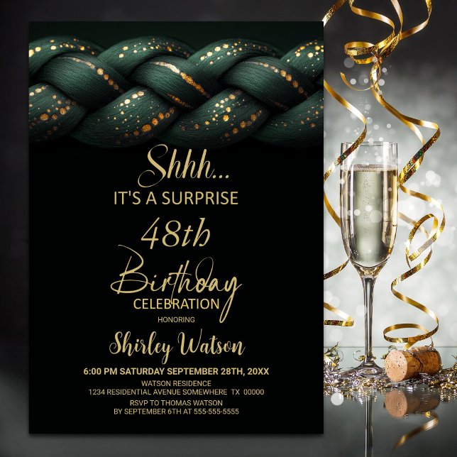 Green Gold Braid Any Age Surprise Birthday Invitation (Creator Uploaded)