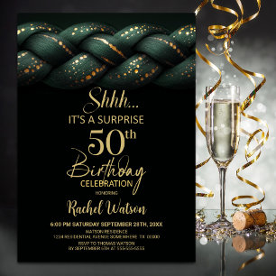 Green Gold Braid Surprise 50th Birthday Party Invitation