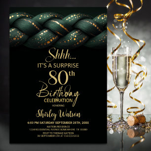 Green Gold Braid Surprise 80th Birthday Party Invitation