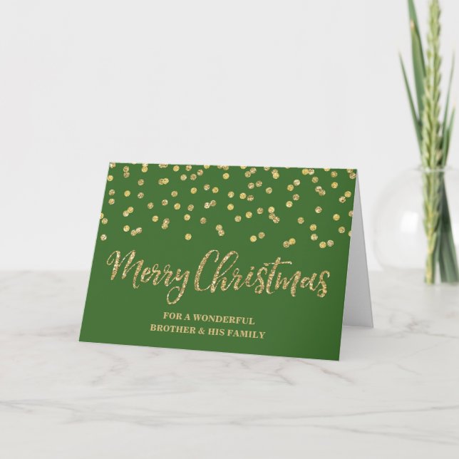 Green Gold Brother & Family Merry Christmas Card (Front)
