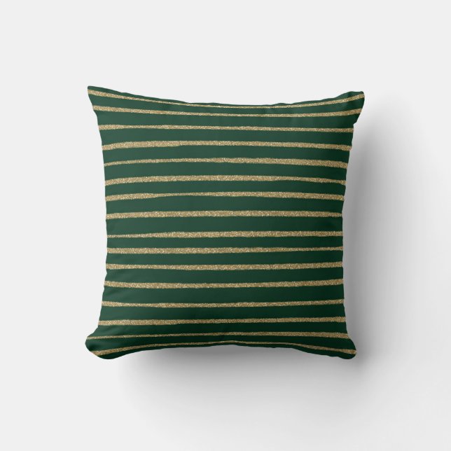 Green Gold Brush Strokes Stripes Throw Pillow (Front)