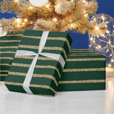 Green Gold Brush Strokes Stripes Wrapping Paper