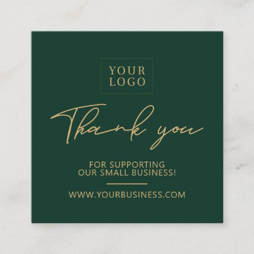 Green  Gold Business Logo Packaging Thank you Square Business Card