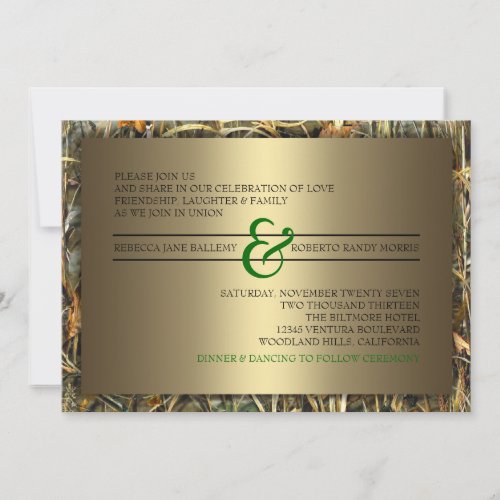 Green &amp; Gold Camo Wedding Invitations