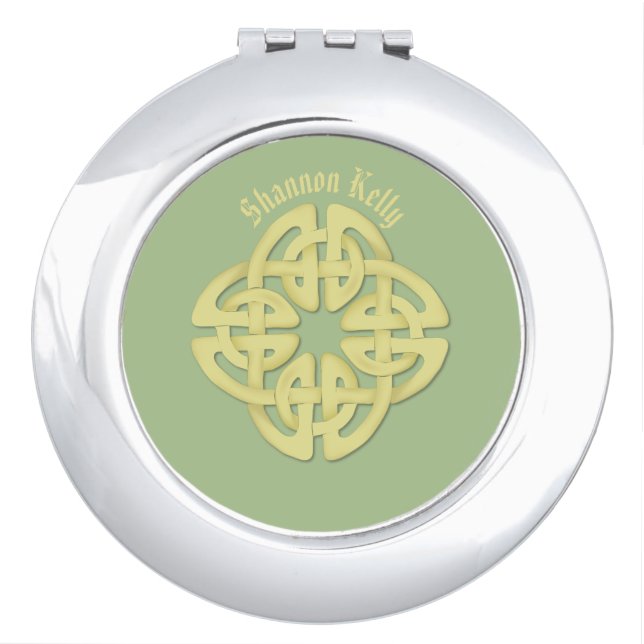 Green Gold Celtic Cross Custom Compact Mirror (Front)