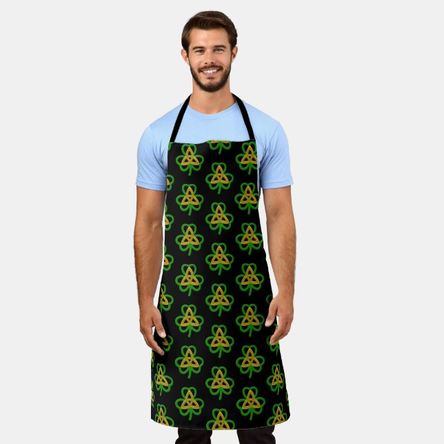 Green Gold Celtic Trinity Knot Shamrock Apron (Worn)