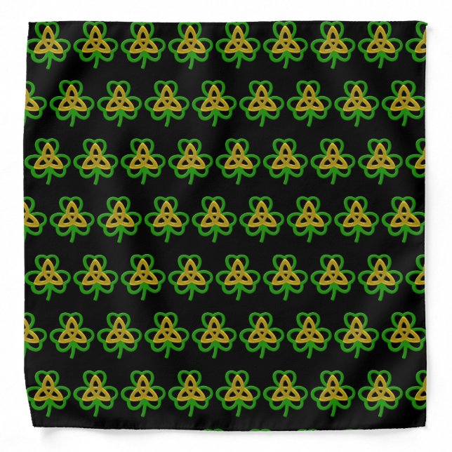 Green Gold Celtic Trinity Knot Shamrock Bandana (Front)