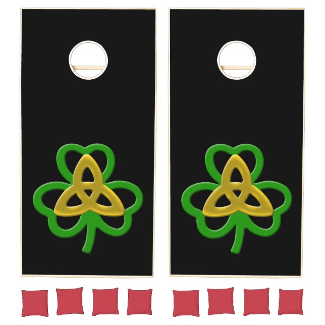 Green Gold Celtic Trinity Knot Shamrock Cornhole Set (Set)