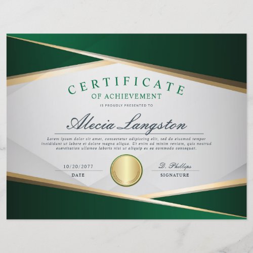 Green  Gold Certificate of Achievement Award