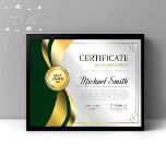 Green & Gold Certificate of Achievement Award<br><div class="desc">This certificate of achievement award template features green,  shiny gold & grey color tones,  clean and modern style,  and a gold border frame. Customize to your liking.</div>