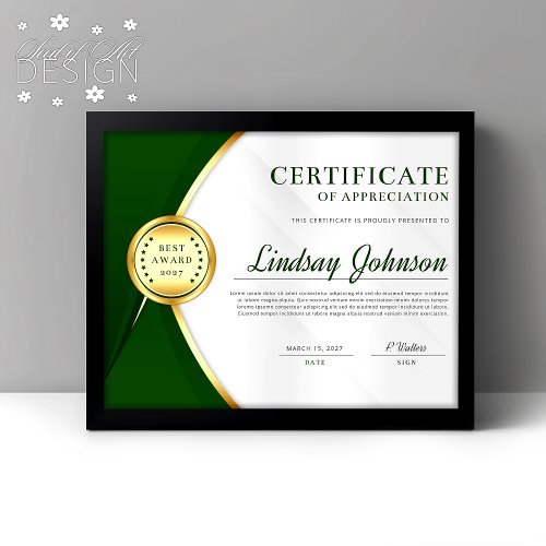 Green  Gold Certificate of Appreciation Flyer