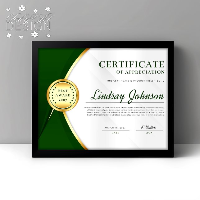 Green & Gold Certificate of Appreciation Flyer (Creator Uploaded)