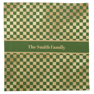 Green Gold Checkered Cloth Napkin