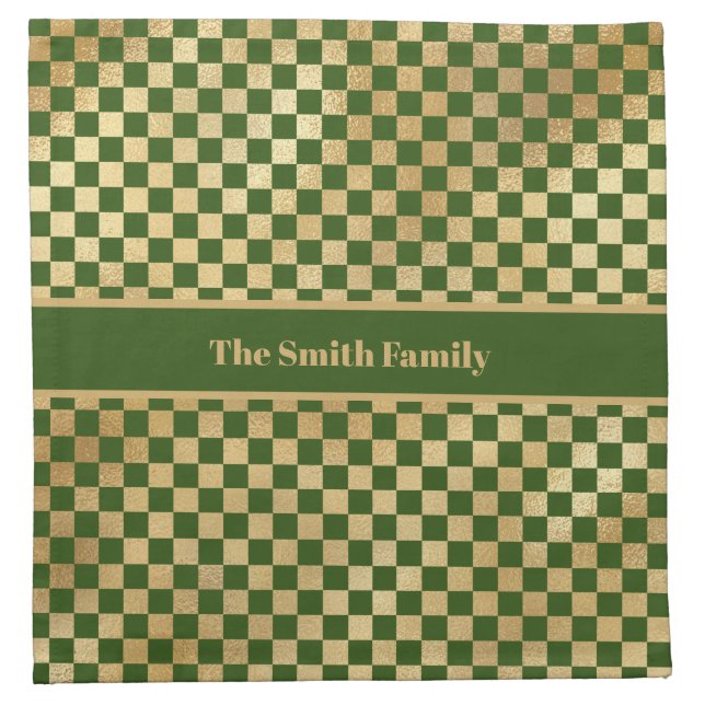 Green Gold Checkered  Cloth Napkin (Front)
