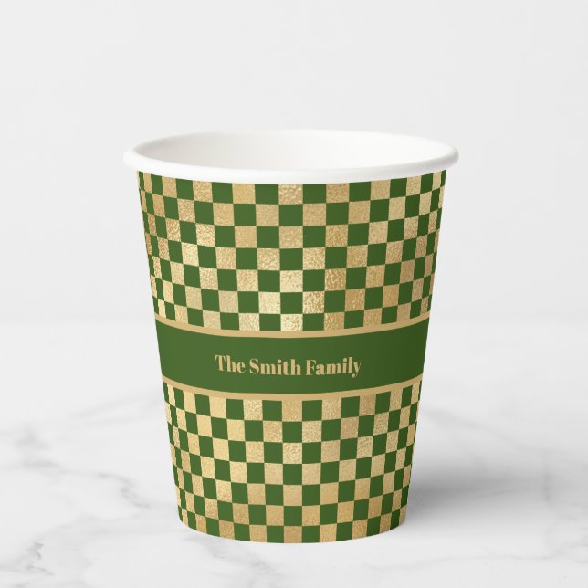 Green Gold Checkered Paper cup (Front)