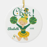 Green &amp; Gold Cheer Blonde Cheerleader Ornament at Zazzle