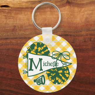 Green Gold Cheer Pennant Personalized Bag Tag Keychain