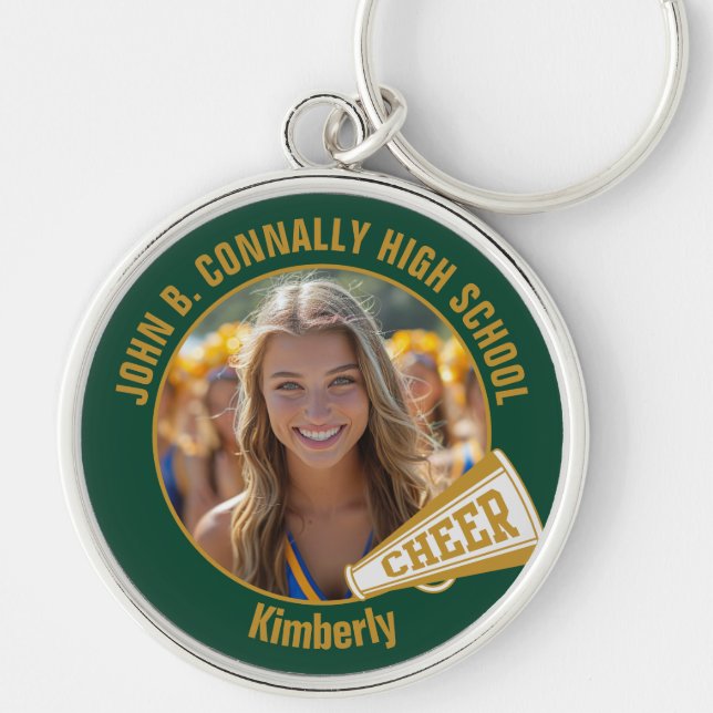 Green Gold Cheerleader Photo High School Keychain (Front)