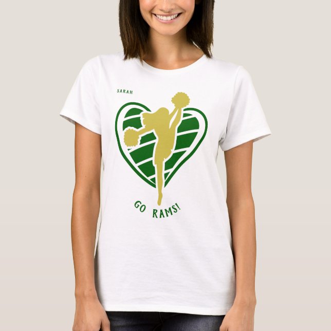 Green Gold Cheerleader Team Name T-Shirt (Front)