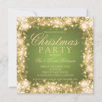 Green Gold Christmas Party Sparkling Lights Invitation