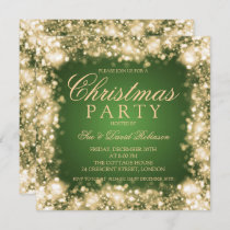 Green Gold Christmas Party Sparkling Lights Invitation