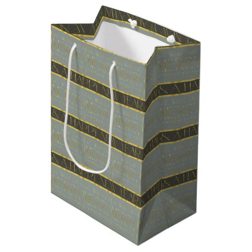 Green Gold Christmas Pattern35b ID1009 Medium Gift Bag