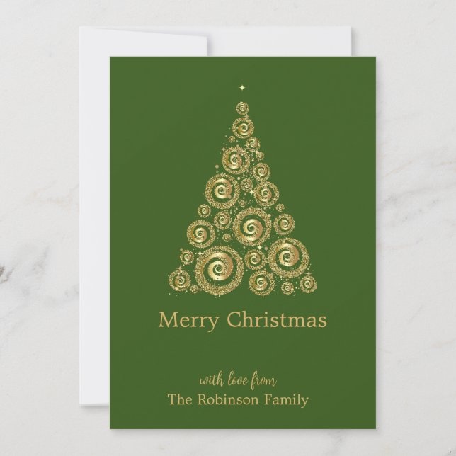 Green Gold Christmas pine tree Thank You Card (Front)