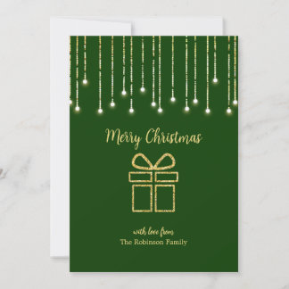 Green gold Christmas  present pine tree Holiday  Card