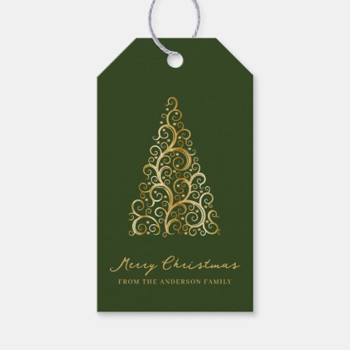 Green Gold Christmas Tree Custom Elegant Gift Tags