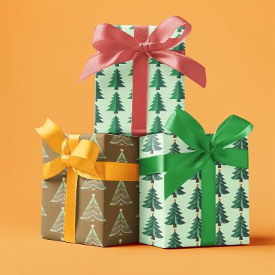 Green Gold Christmas Tree Pattern Wrapping Paper Sheets