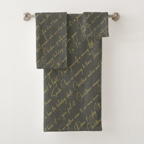 Green Gold Christmas Typography Pattern36 ID1009 Bath Towel Set