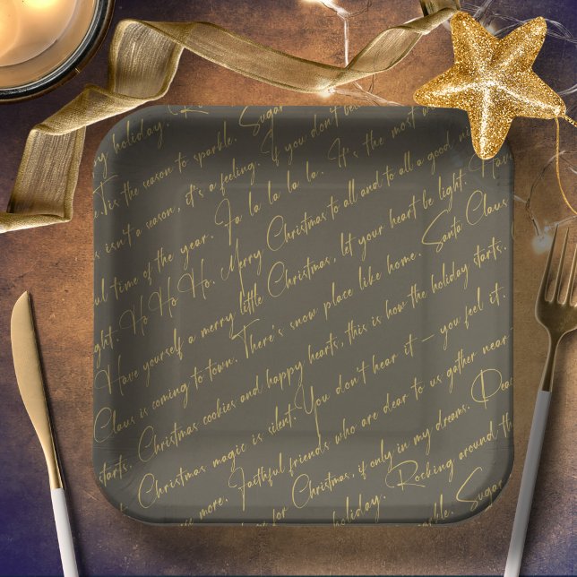 Green Gold Christmas Typography Pattern36 ID1009 Paper Plates (Creator Uploaded)