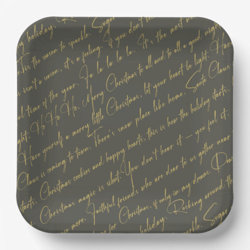 Green Gold Christmas Typography Pattern36 ID1009 Paper Plates