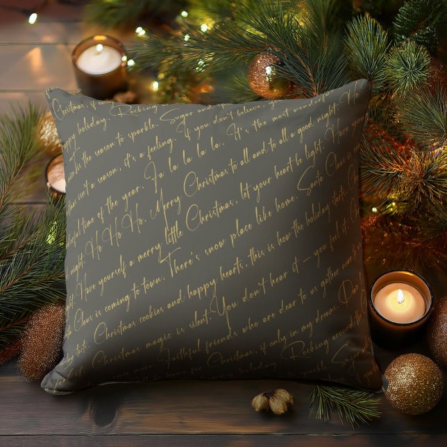 Green Gold Christmas Typography Pattern36 ID1009 Throw Pillow (Creator Uploaded)
