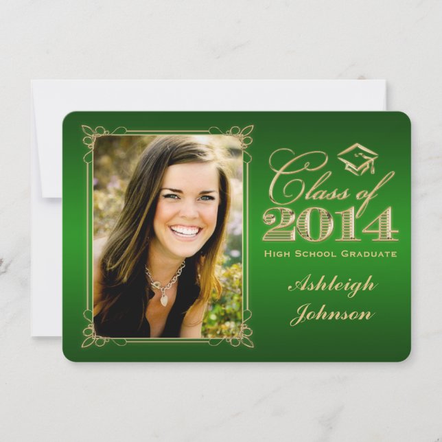 Green, Gold Class of 2014 Photo Grad Invite 2 (Front)