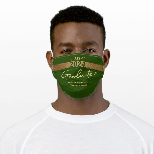 Green Gold Class of 2024 Custom Graduation Adult Cloth Face Mask