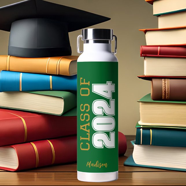 Green Gold Class of 2024 Personalized Graduation Water Bottle (Creator Uploaded)
