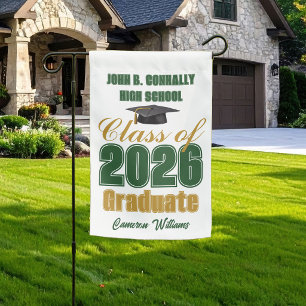 Green Gold Class of 2026 Custom Graduation Garden Flag