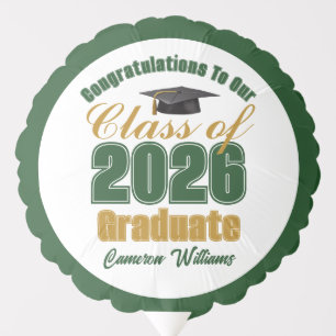 Green Gold Class of 2026 Custom Graduation Party Balloon