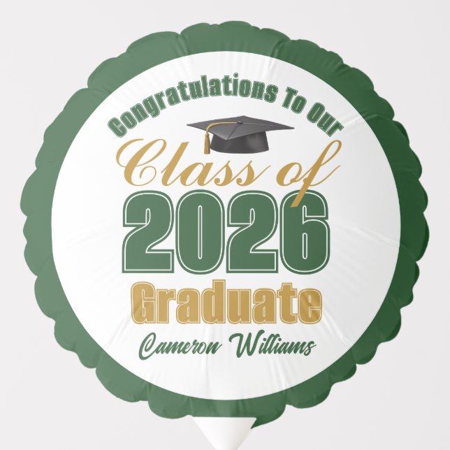 Green Gold Class of 2026 Custom Graduation Party Balloon (Front)