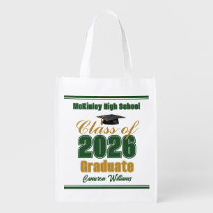 Green Gold Class of 2026 Custom Graduation Party Grocery Bag