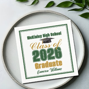 Green Gold Class of 2026 Custom Graduation Party Napkins