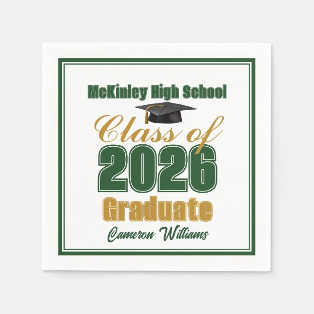Green Gold Class of 2026 Custom Graduation Party Napkins (Front)