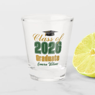 Green Gold Class of 2026 Custom Graduation Party Shot Glass