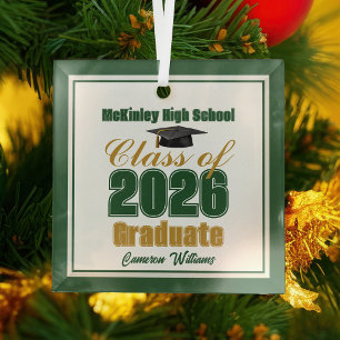 Green Gold Class of 2026 Graduation Christmas Glass Ornament