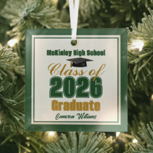 Green Gold Class of 2026 Graduation Christmas Glass Ornament