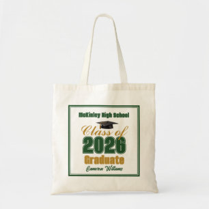 Green Gold Class of 2026 Graduation Custom Tote Bag