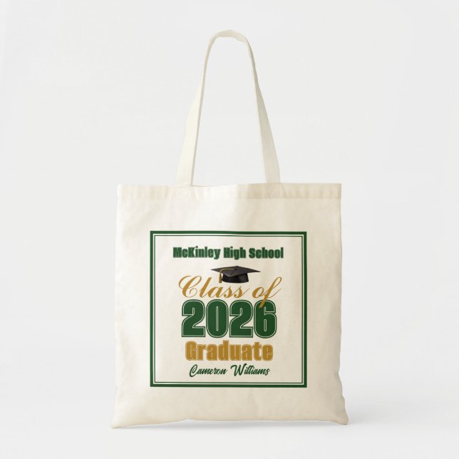 Green Gold Class of 2026 Graduation Custom Tote Bag (Front)