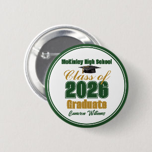 Green Gold Class of 2026 Graduation Keepsake Button
