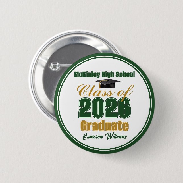 Green Gold Class of 2026 Graduation Keepsake Button (Front & Back)